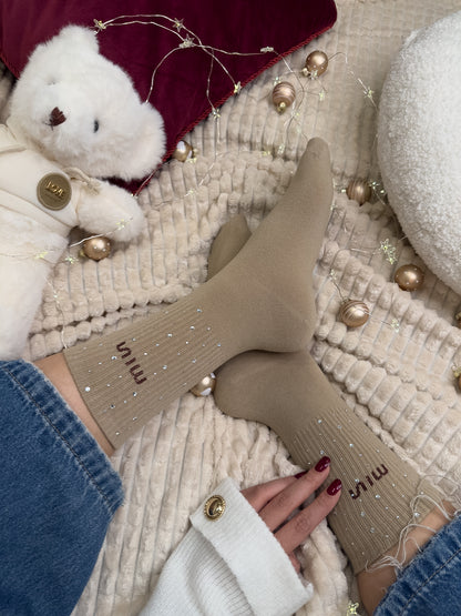 Par bež MIU nogavičk s kristalčki ✨