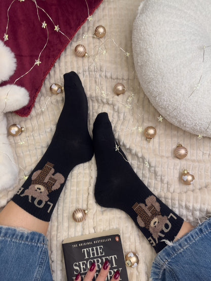 Par črnih nogavičk z medvedkom LOVE 🤎