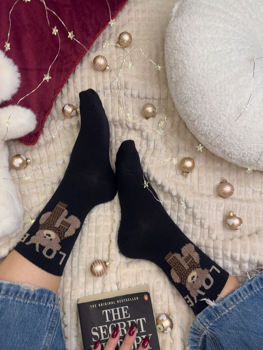 Par črnih nogavičk z medvedkom LOVE 🤎