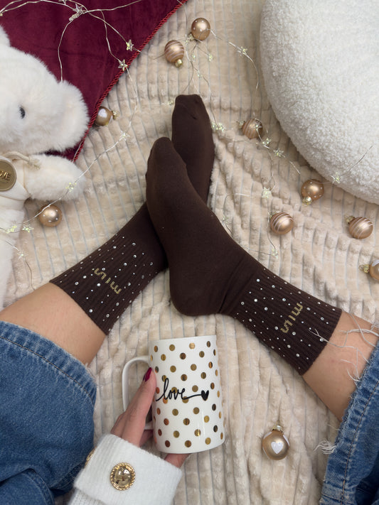 Par rjavih MIU nogavičk s kristalčki ✨