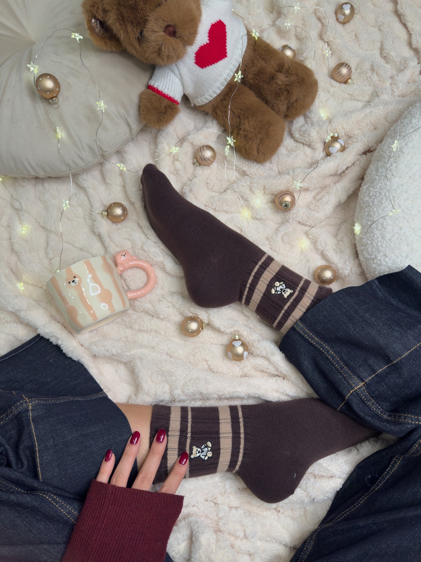 Paket 3 parov volnenih  termo nogavičk z medvedkom🧸