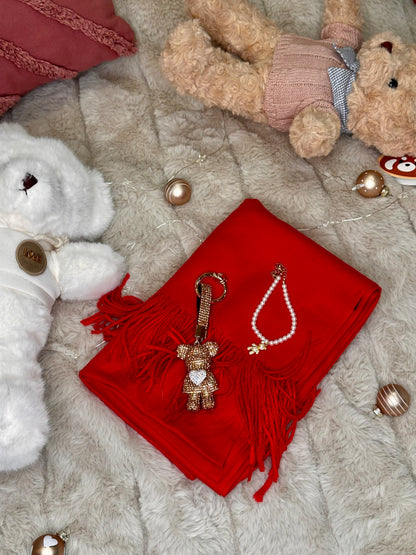 🎁 Darilni set - šal, zapestnica s perlicami in obesek medo