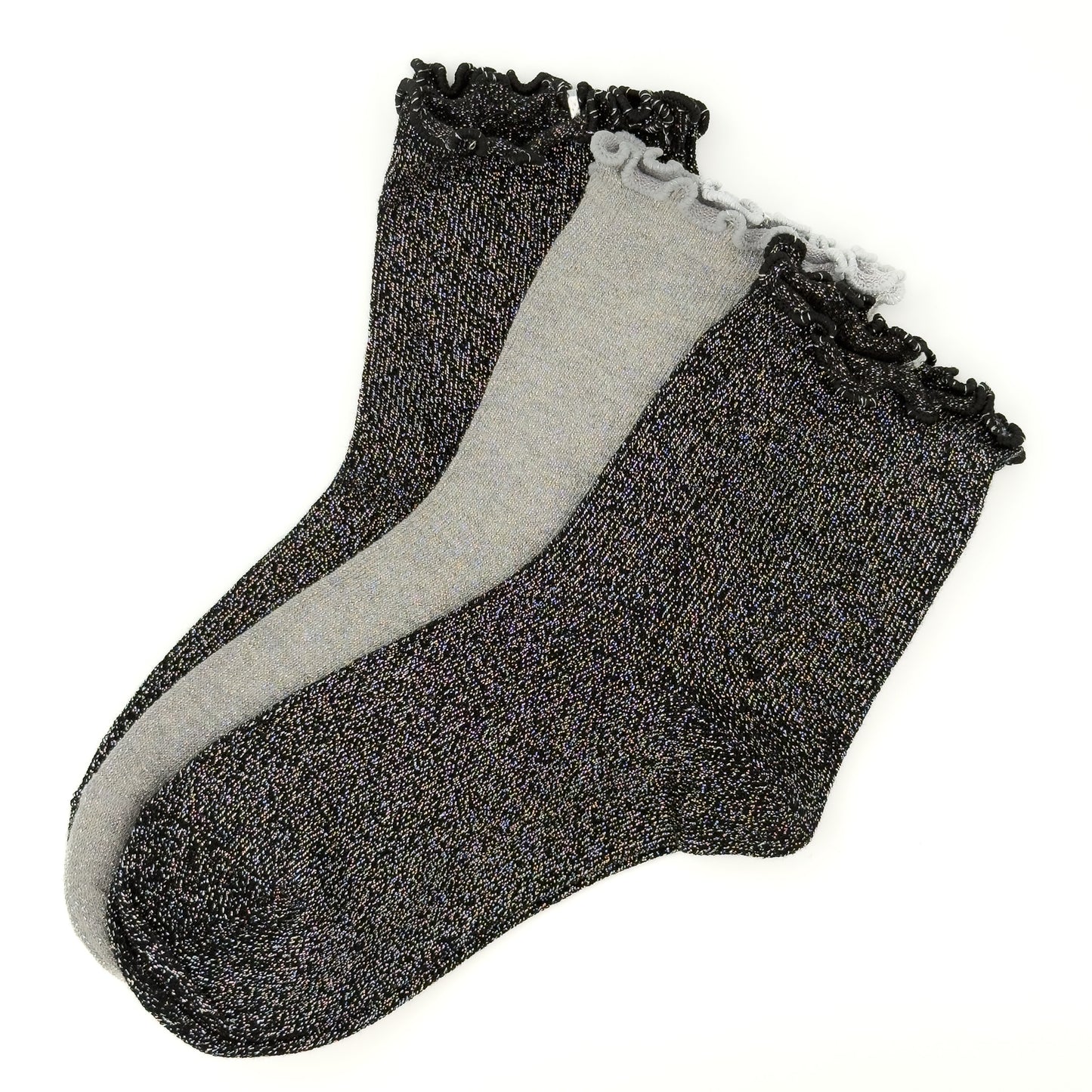 Paket 3 parov bleščečih nogavičk z volančki✨