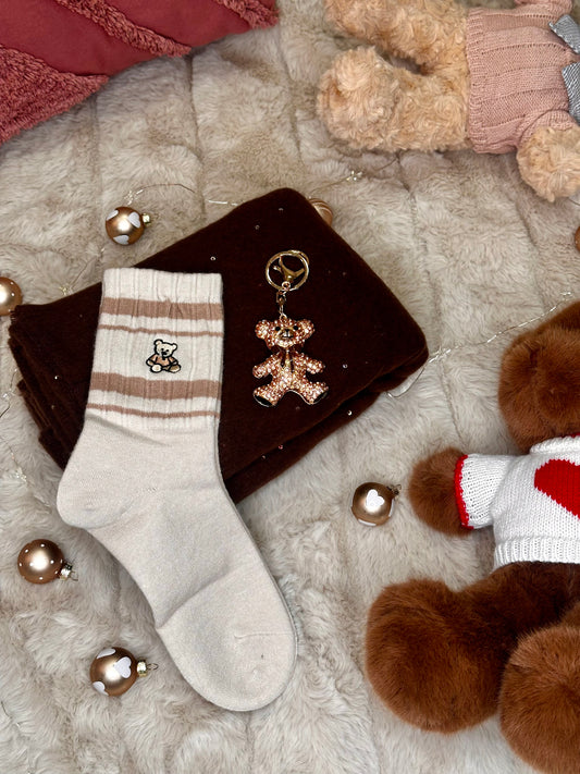 🎁 Darilni set - šal, termo nogavičke z medvedkom in obesek medo