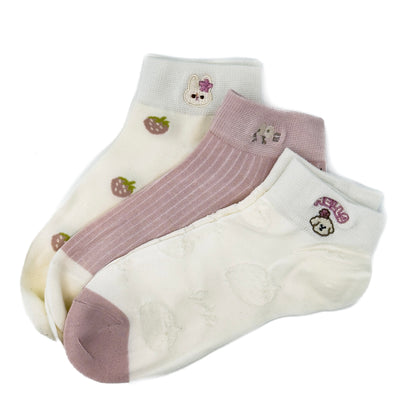 Paket 3 nizkih nogavičk roza/bele Jagode🍓