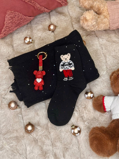 🎁 Darilni set - šal, nogavičke z medvedkom in obesek medo