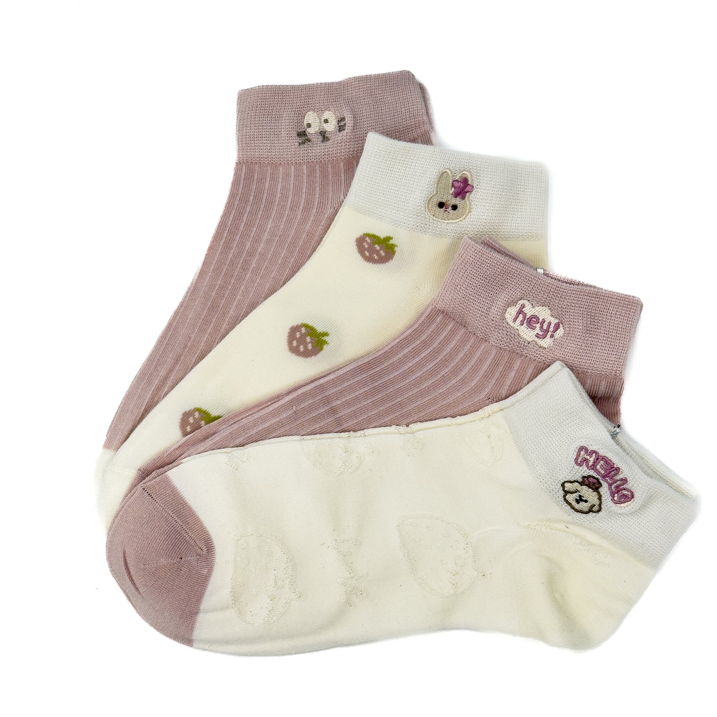 Paket 4 nizkih nogavičk roza/bele Jagode🍓