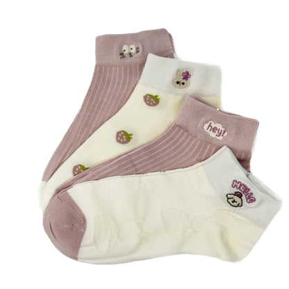 Paket 4 nizkih nogavičk roza/bele Jagode🍓
