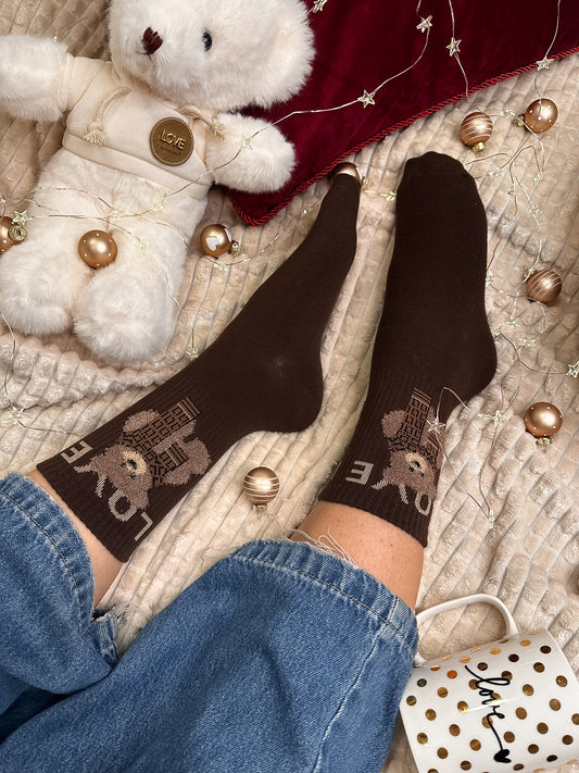 Par rjavih nogavičk z medvedkom LOVE 🤎